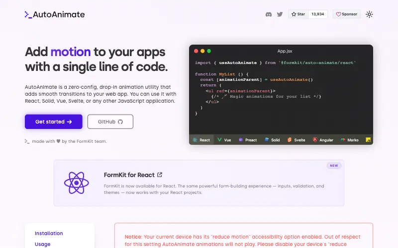 AutoAnimate 首页截图