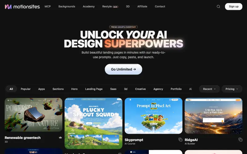 MotionSites 首页截图