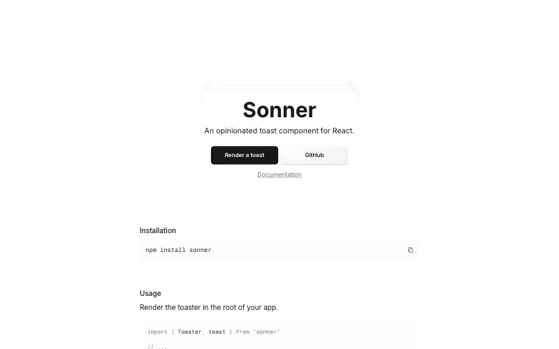 Sonner 首页截图