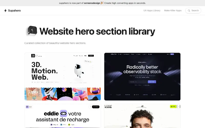 Supahero 首页截图