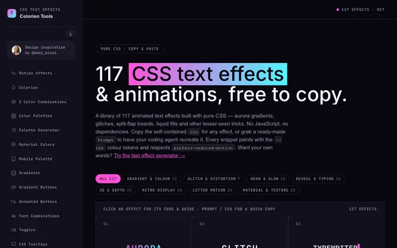 CSS Text Effects 首页截图