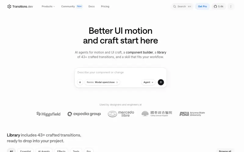 Transitions.dev 首页截图